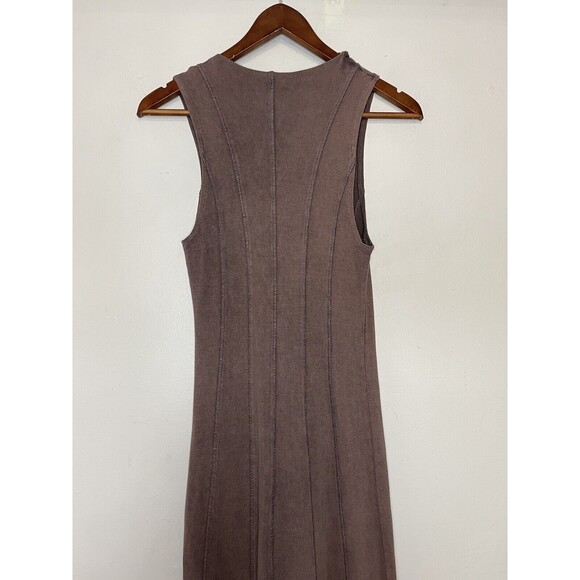 Zara Brown Mocha Dress Womens Small Sleeveless Knit Jersey Maxi High Neck - Picture 6 of 8